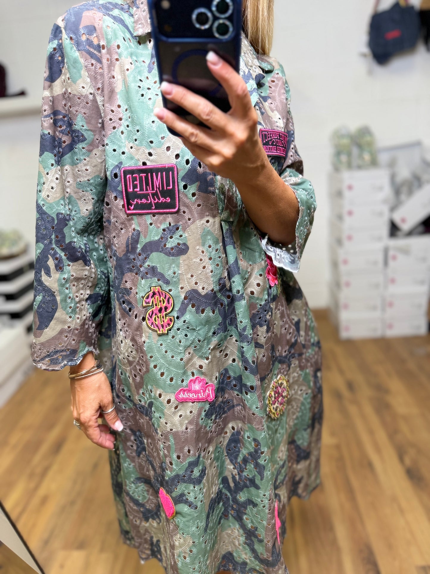 ABpink. Abito Chemisier Sangallo Camouflage Patch