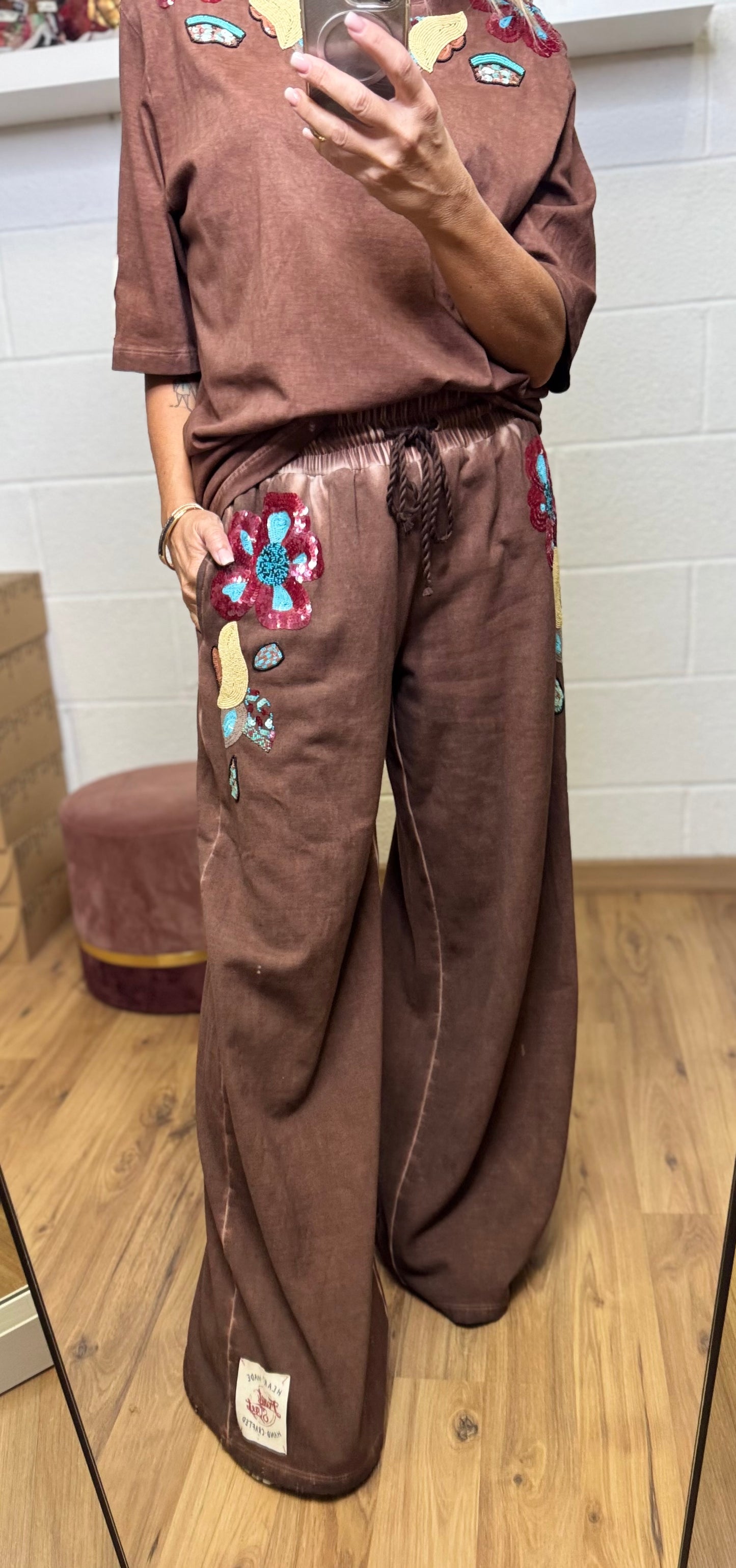 Front Street. Pantalone cioccolato wide leg