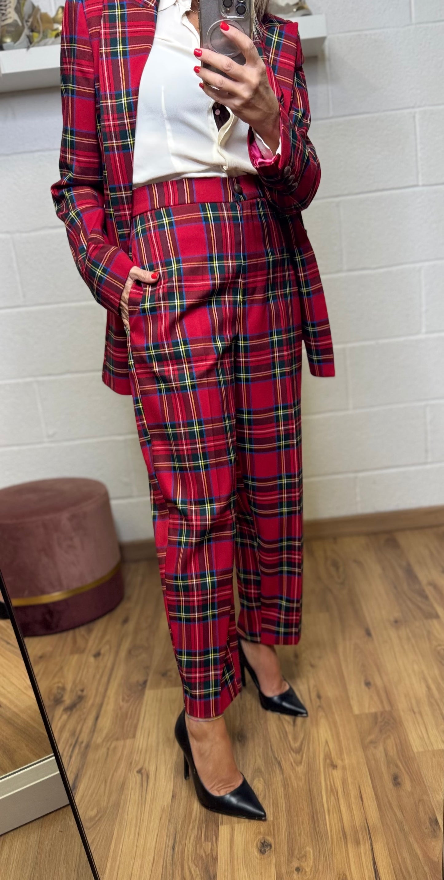 Mimi et mama. Pantalone tartan rosso