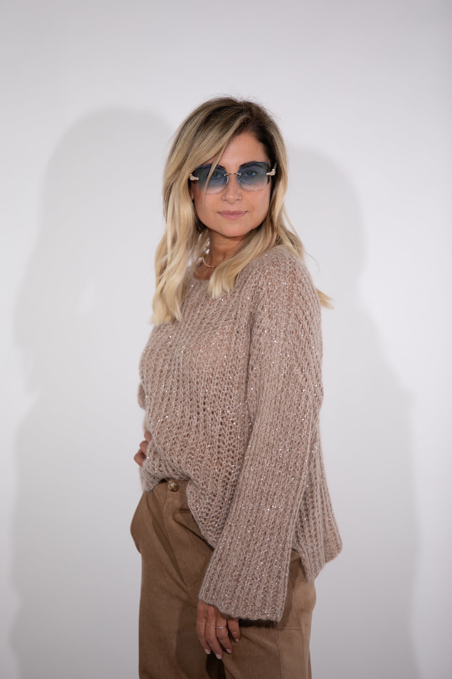 Le Streghe. Pull lurex nude