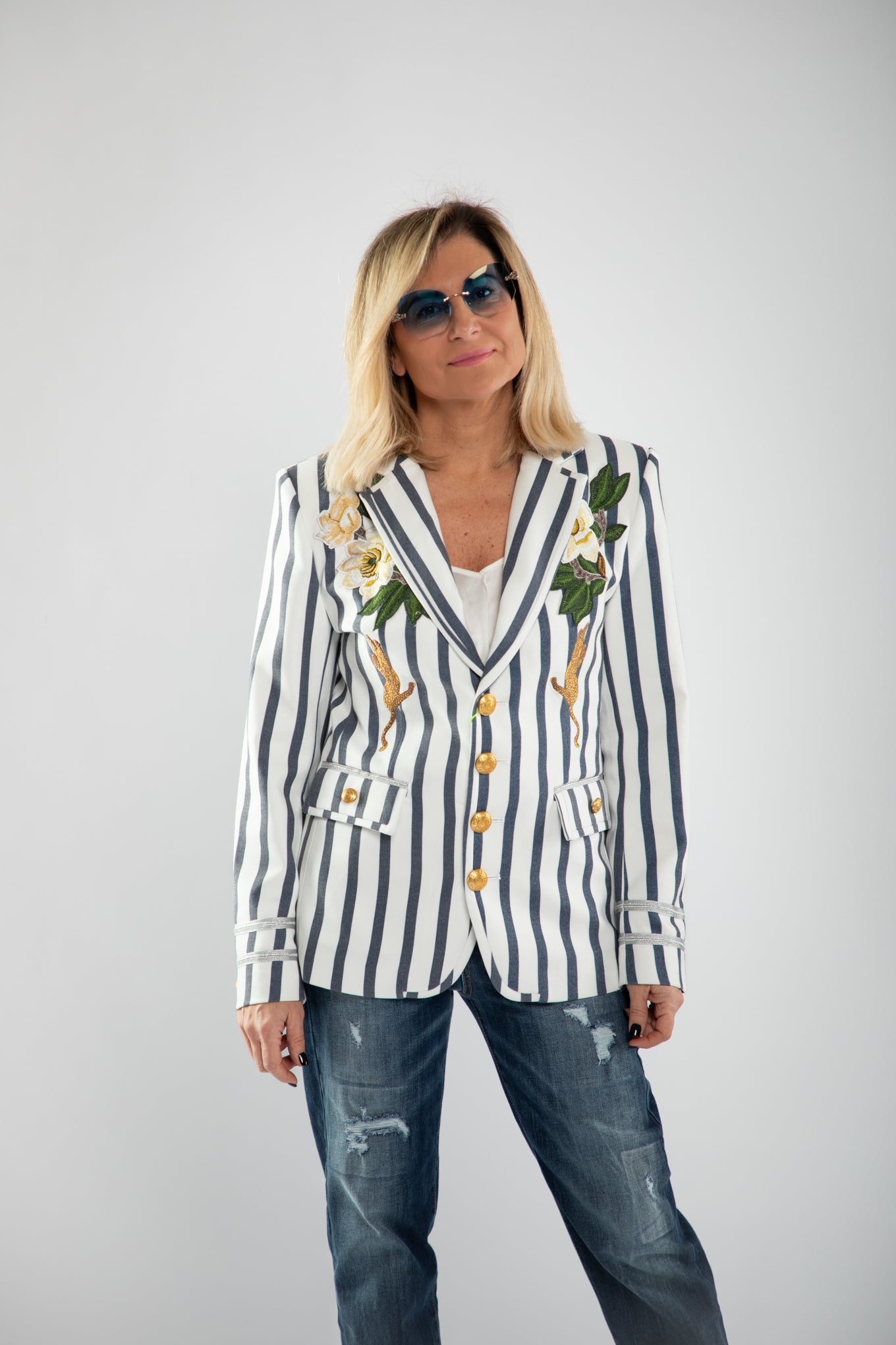 Le Cruel. Blazer bianco e blu-70%