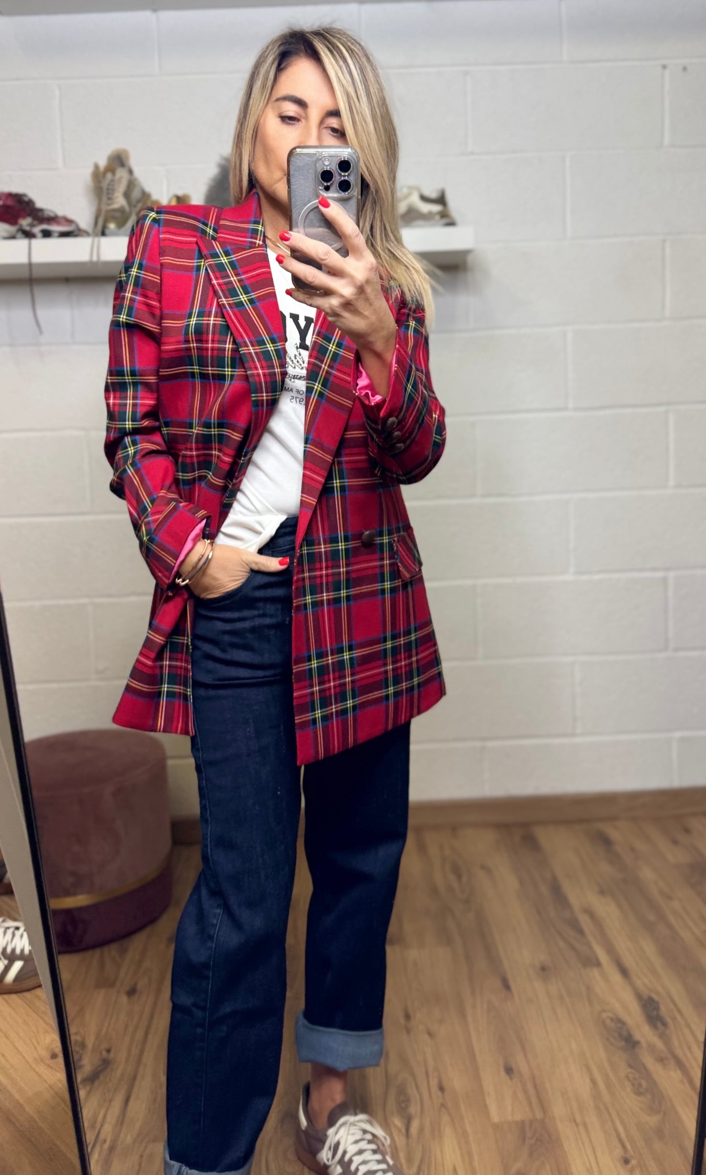 Mimi et mama. Blazer tartan rosso