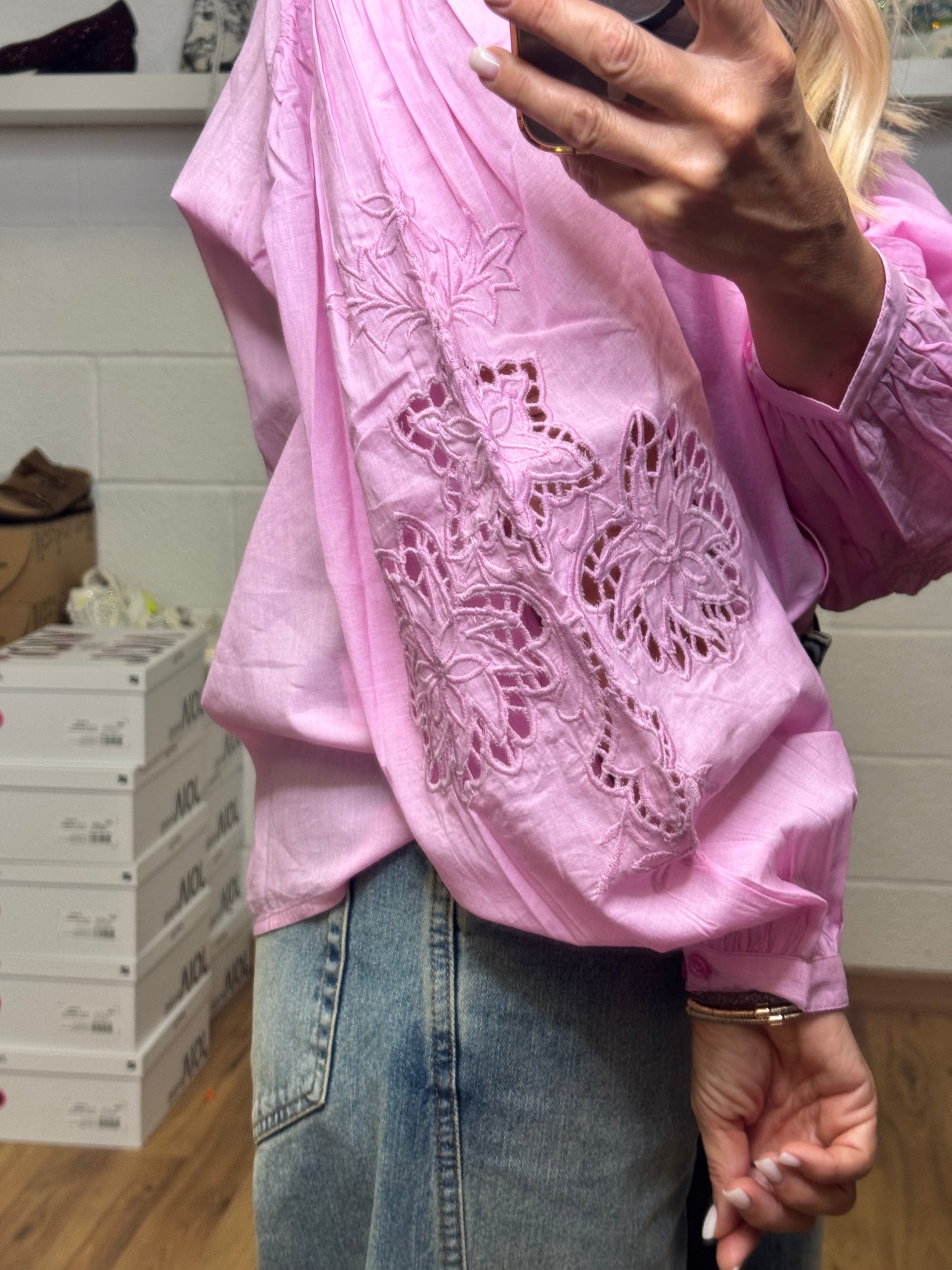Emma red. Camicia in mussola di cotone rosa