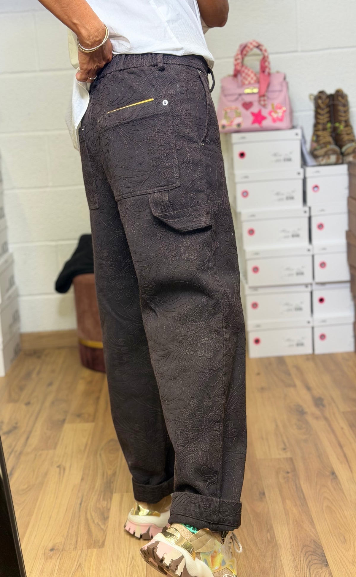 Maison crazy worker. Pantalone Worker jacquard cioccolato
