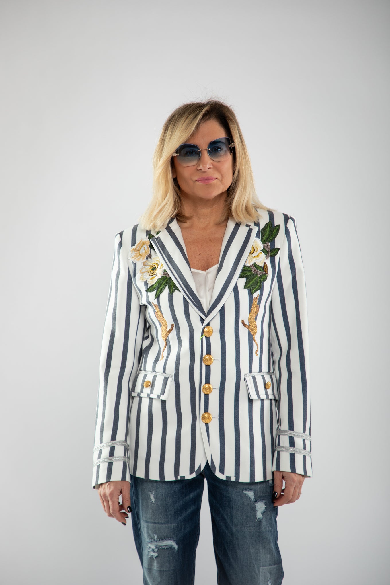 Le Cruel. Blazer bianco e blu-70%