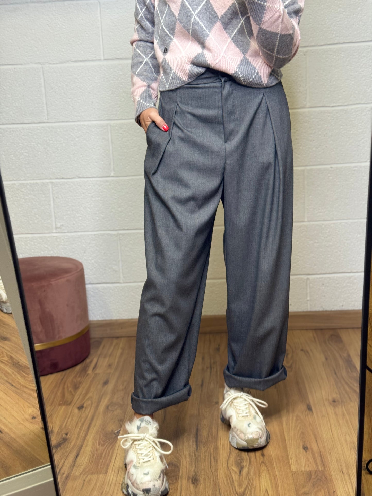 Le streghe. Pantalone sartoriale grigio-50%