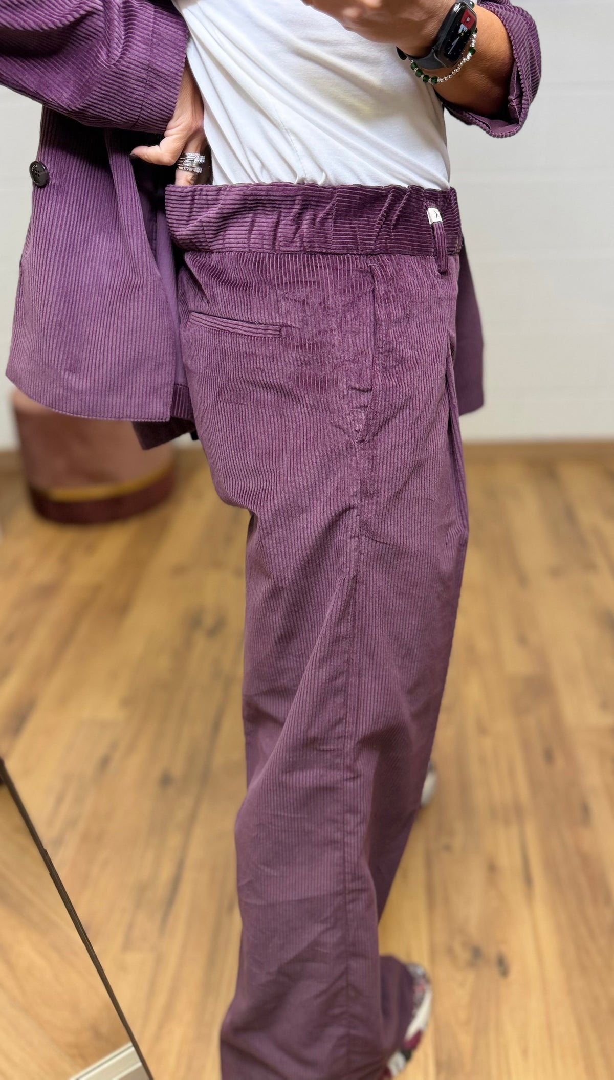 Myths. Pantalone palazzo in velluto millerighe burgundy