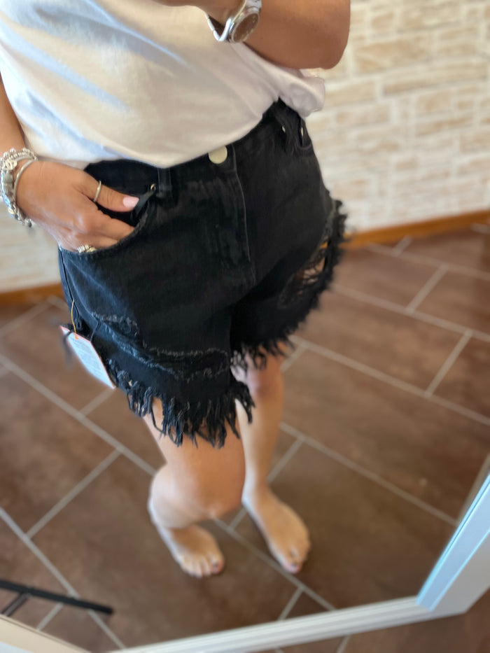 Eva Boutique 21, Glamorous. Shorts Denim neri sfrangiati.