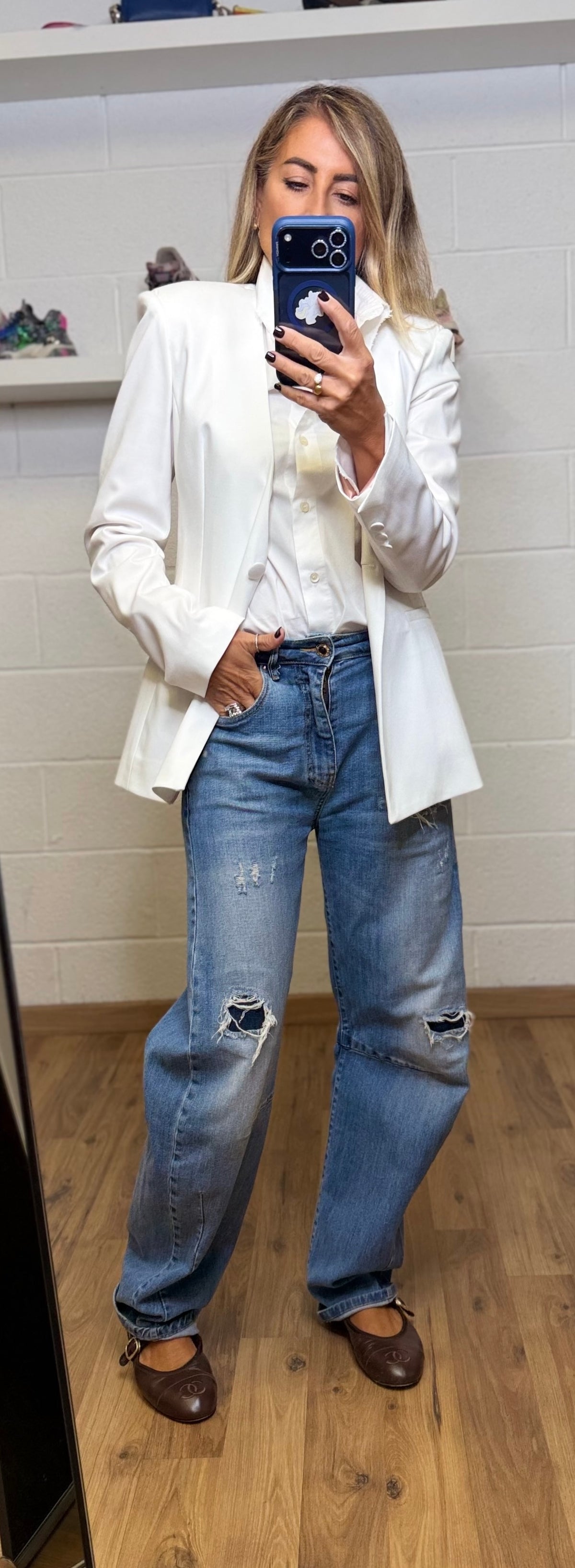 Mimi et Mama . BLAZER BIANCO SARTORIALE CON SPALLE STRUTTURATE