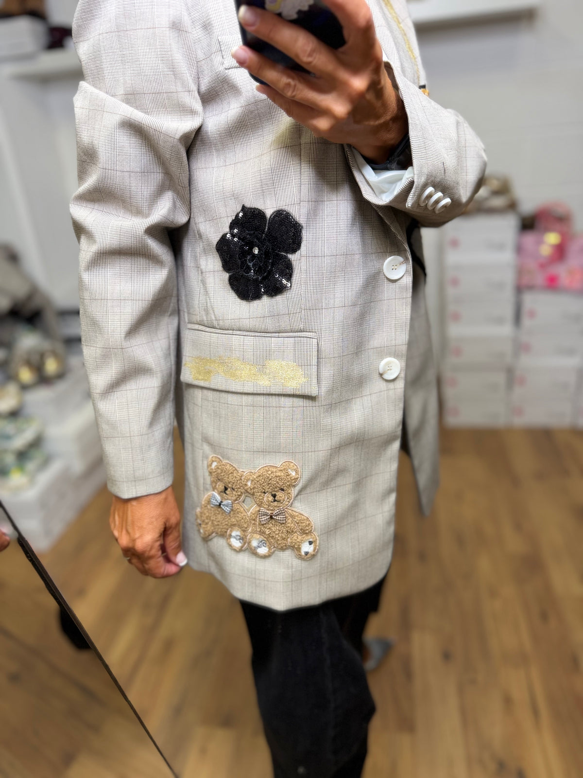 Abpink. Blazer check con patch Teddy