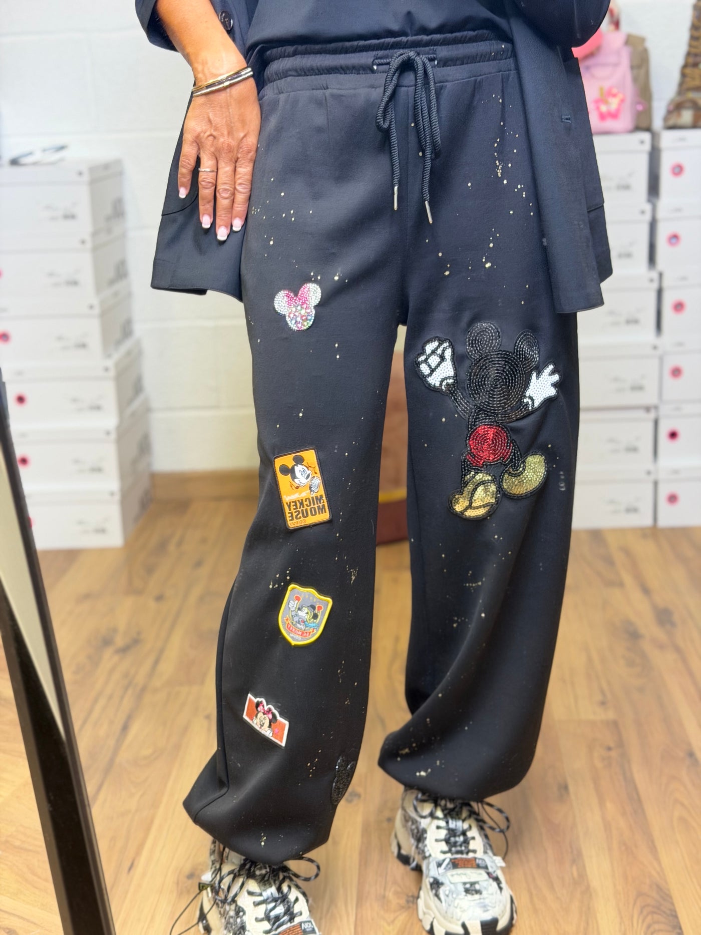 Abpink. Pantalone jogger patch & paillettes