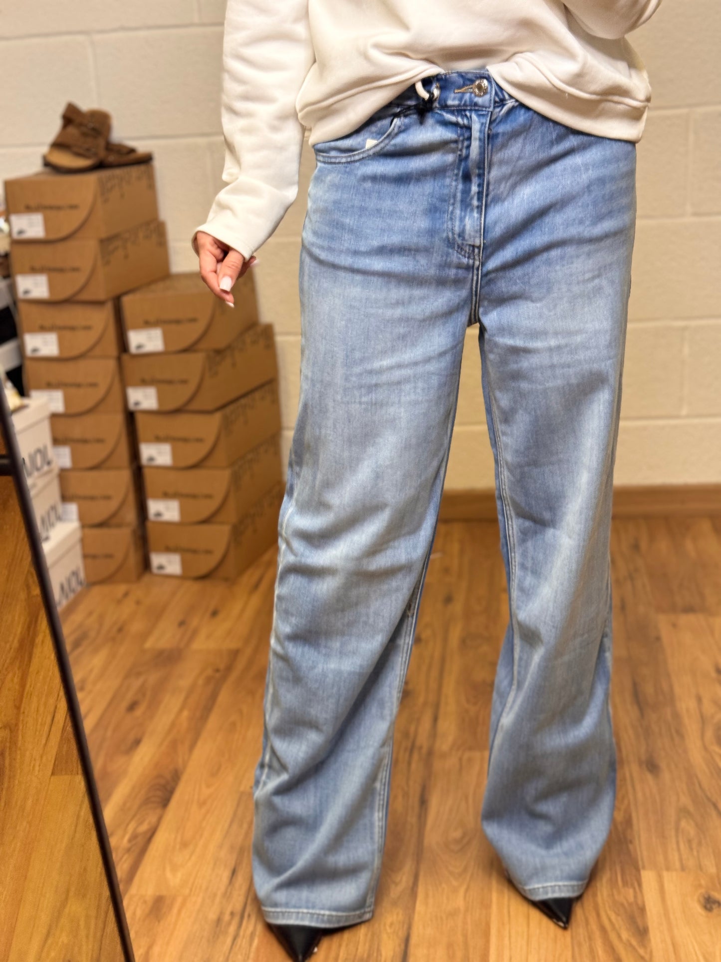 Le Streghe. Jeans Wide Leg Denim Lavaggio Medio