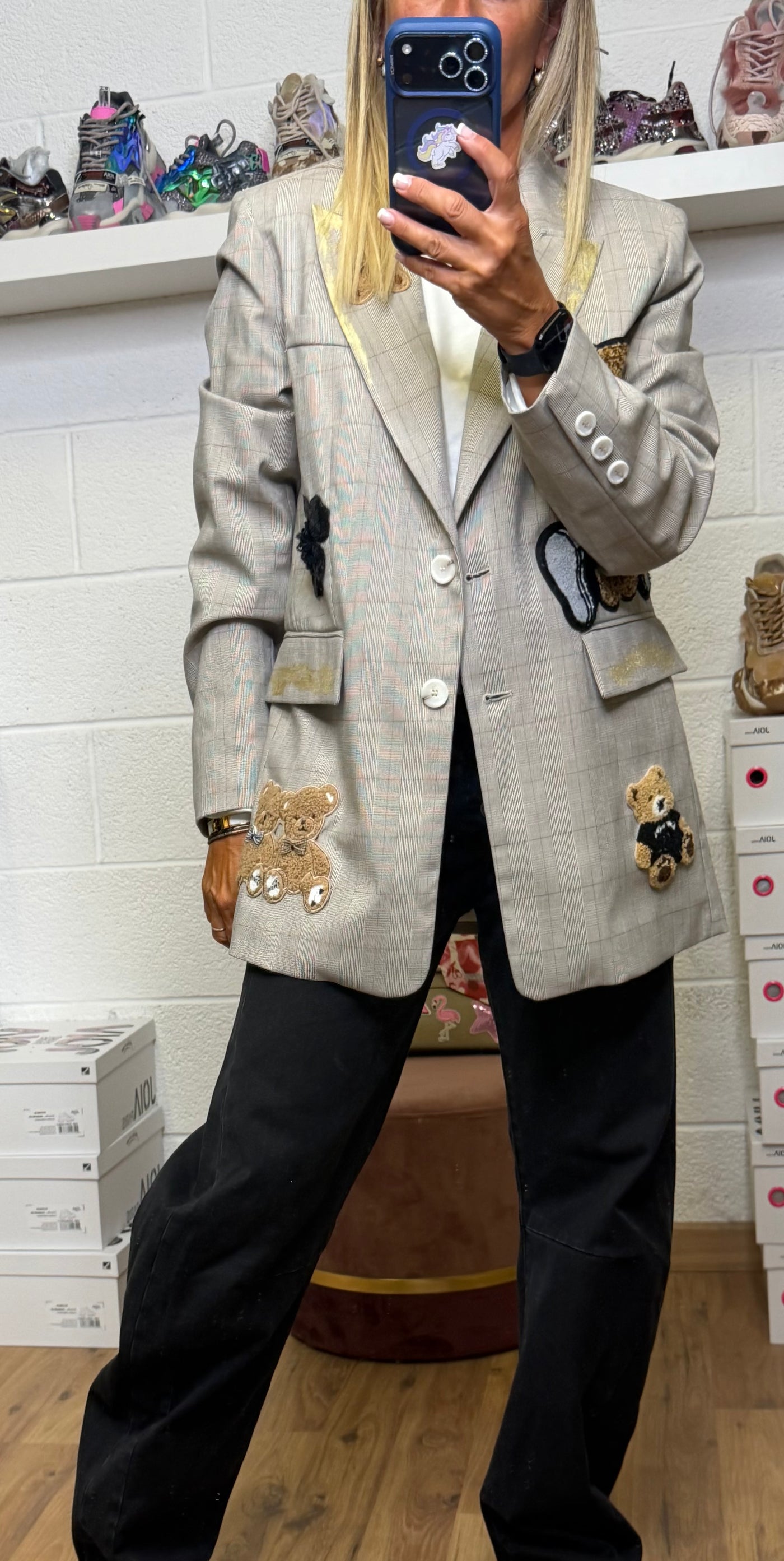 Abpink. Blazer check con patch Teddy