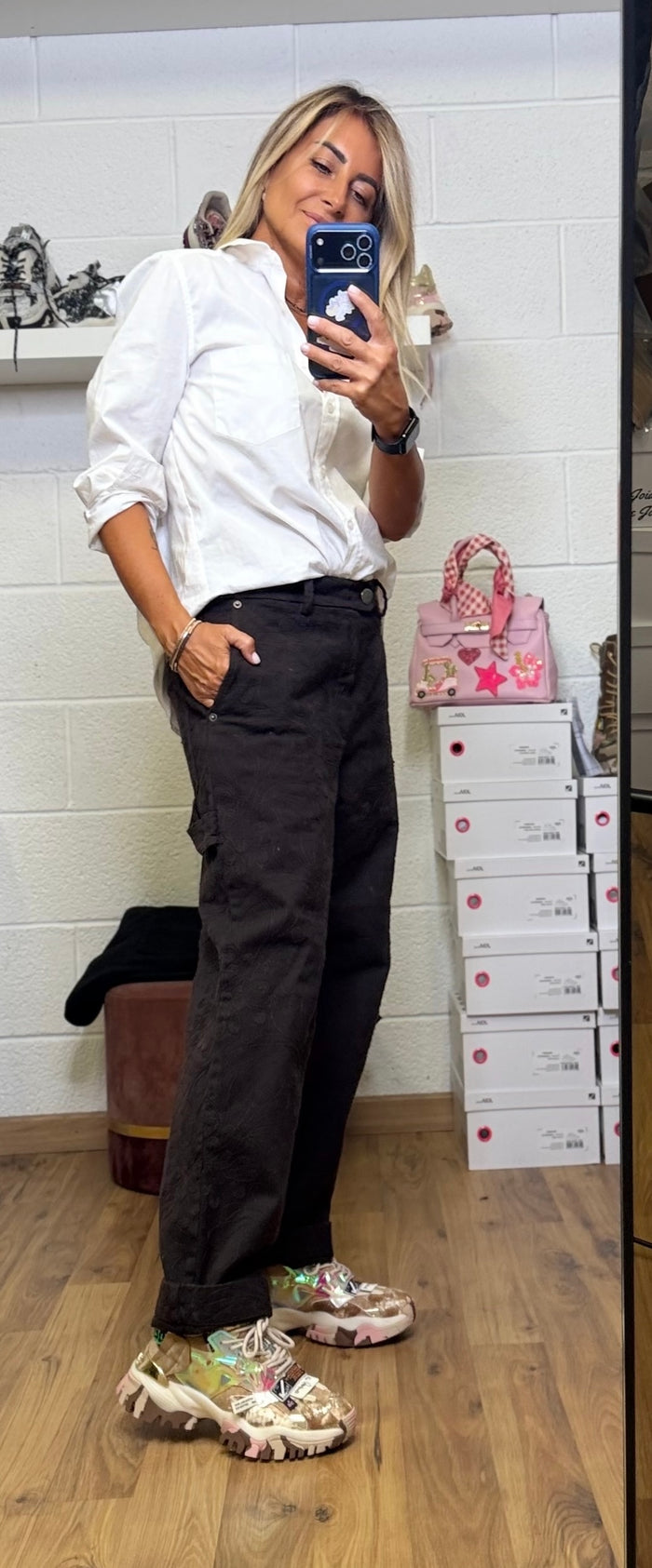 Eva Boutique 21, Maison crazy worker. Pantalone Worker jacquard cioccolato