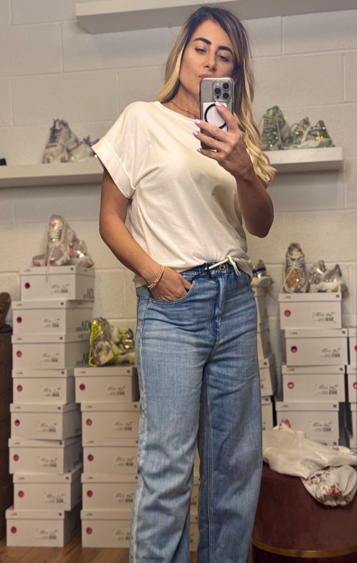 Le Streghe. Jeans Wide Leg Denim Lavaggio Medio-50%