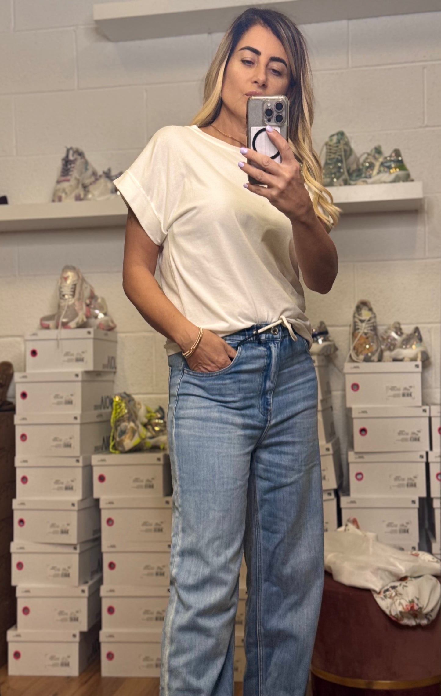 Le Streghe. Jeans Wide Leg Denim Lavaggio Medio-50%