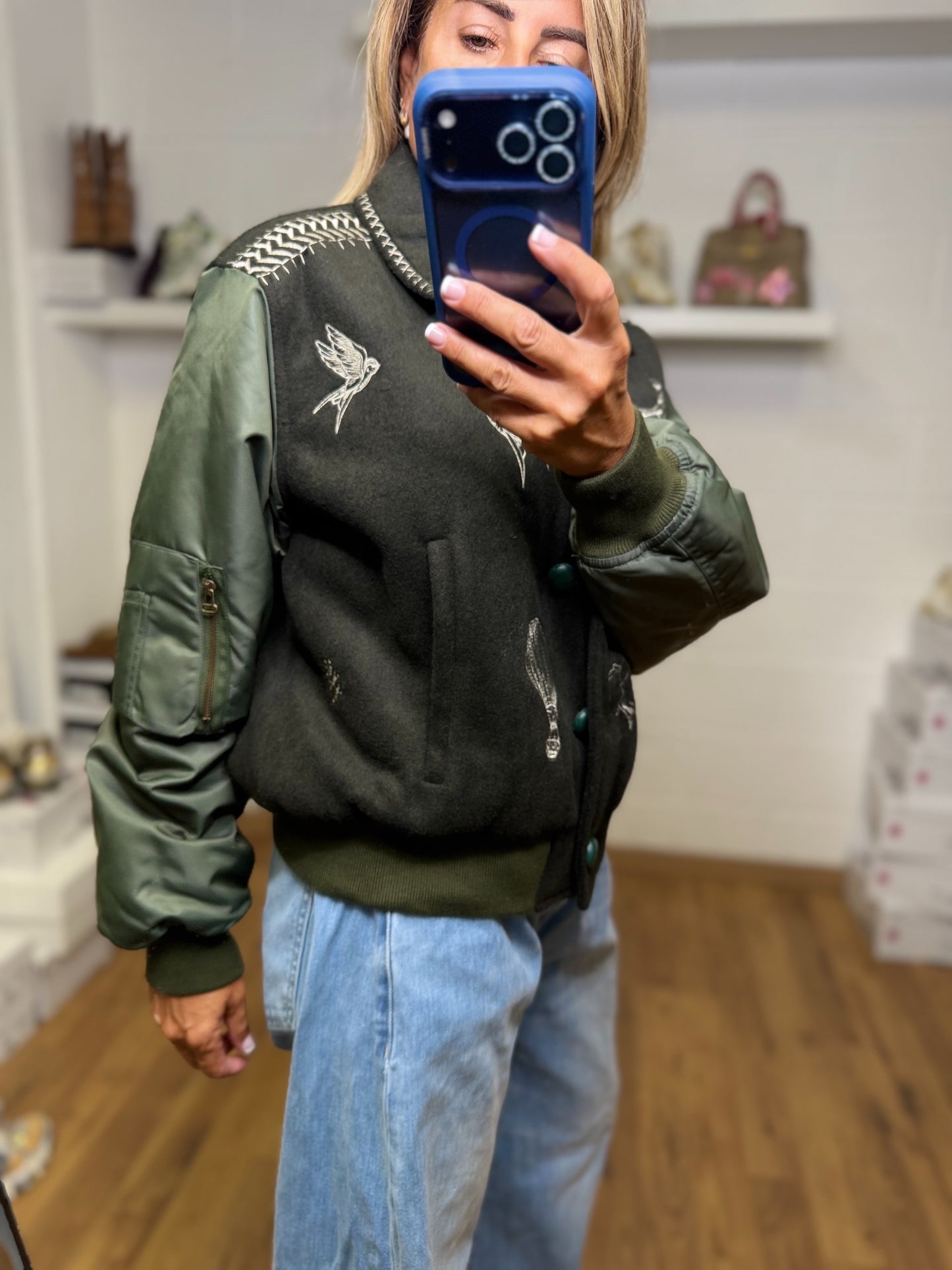 Front Street. Bomber ricamato verde bottiglia
