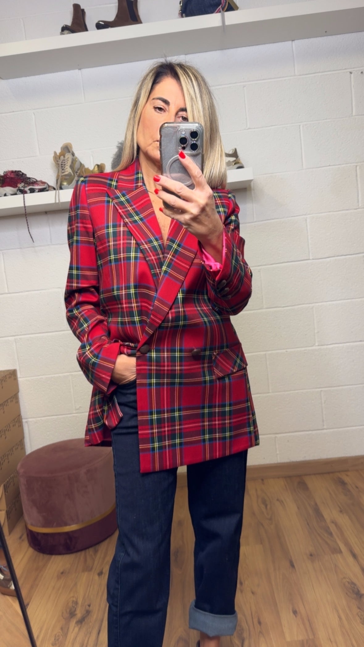 Mimi et mama. Blazer tartan rosso