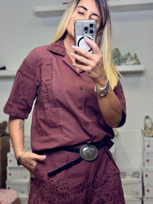 Front Street. Camicia in cotone e pizzo sangallo