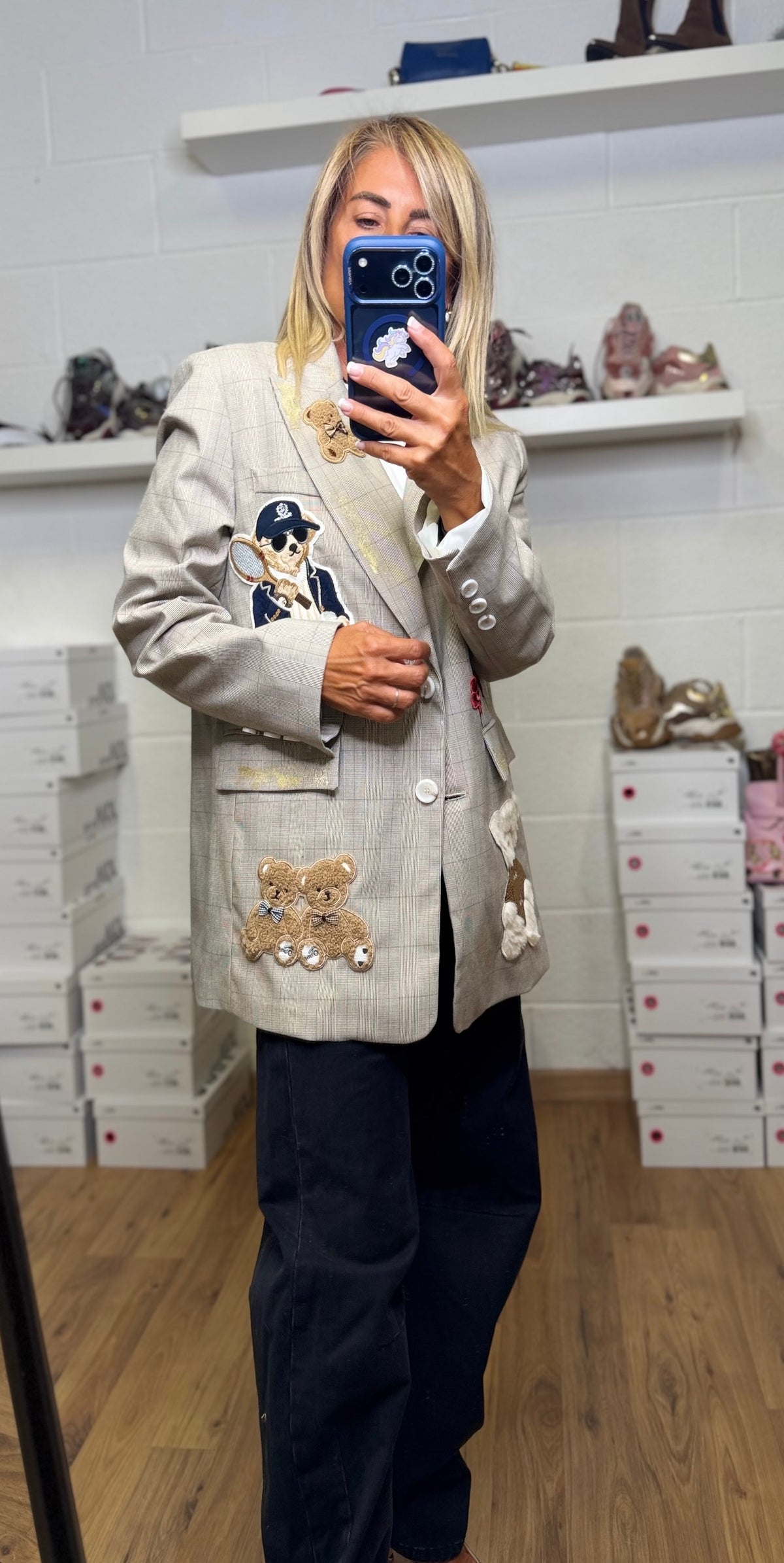Abpink. Blazer check con patch Teddy