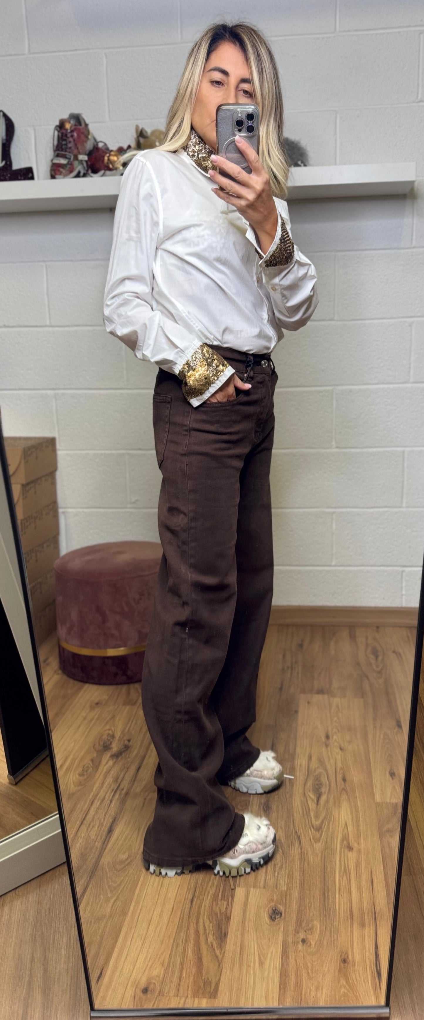 Le Streghe. Denim Wide leg cioccolato