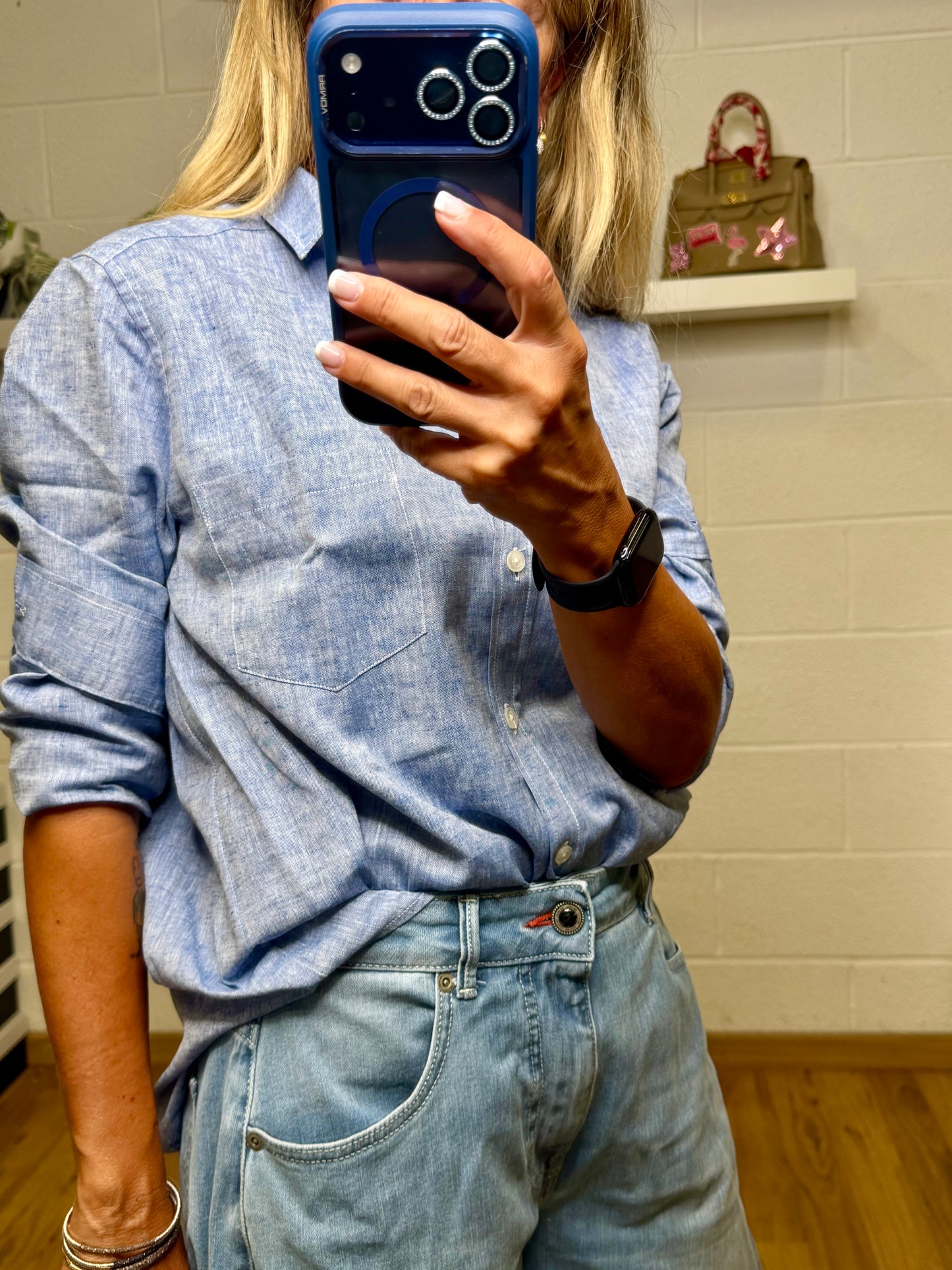GMF. Camicia in lino azzurro mélange