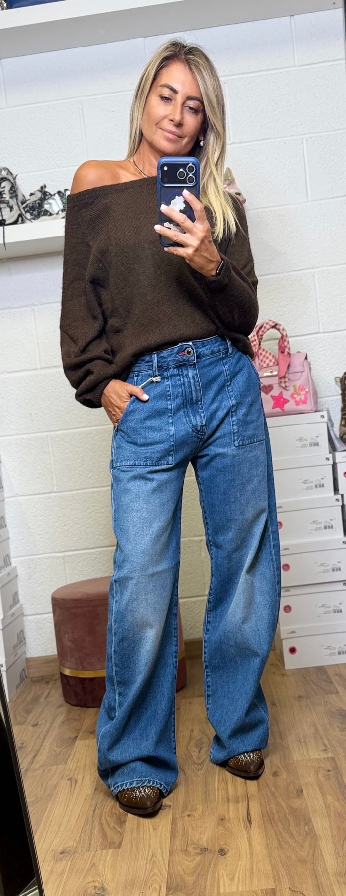 Eva Boutique 21, Dbsoul. Imperia denim wide leg con tasche frontali
