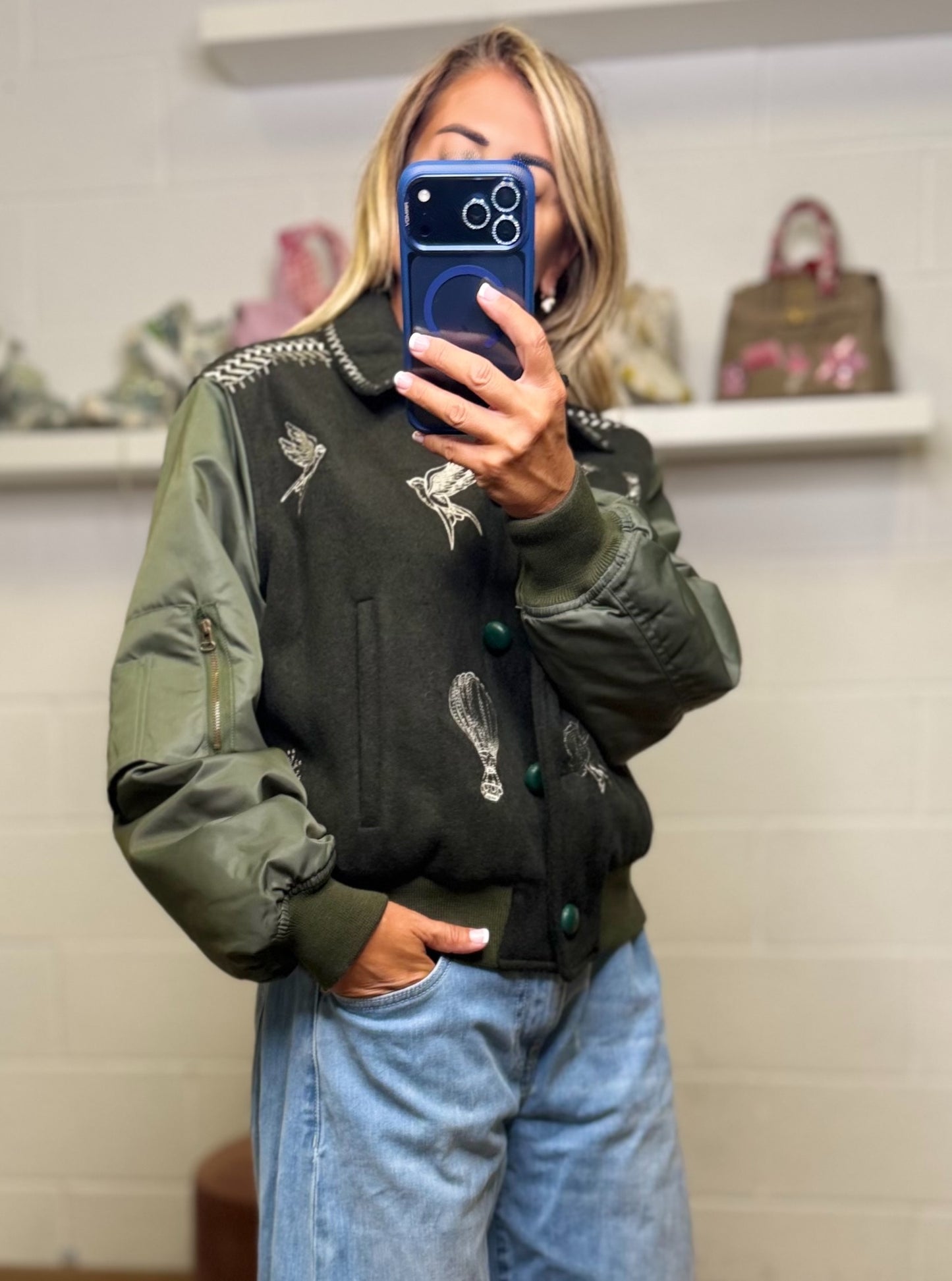 Front Street. Bomber ricamato verde bottiglia