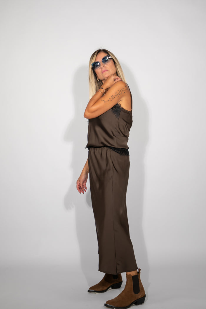 Eva Boutique 21, Le Streghe. Gonna in satin cioccolato-60%