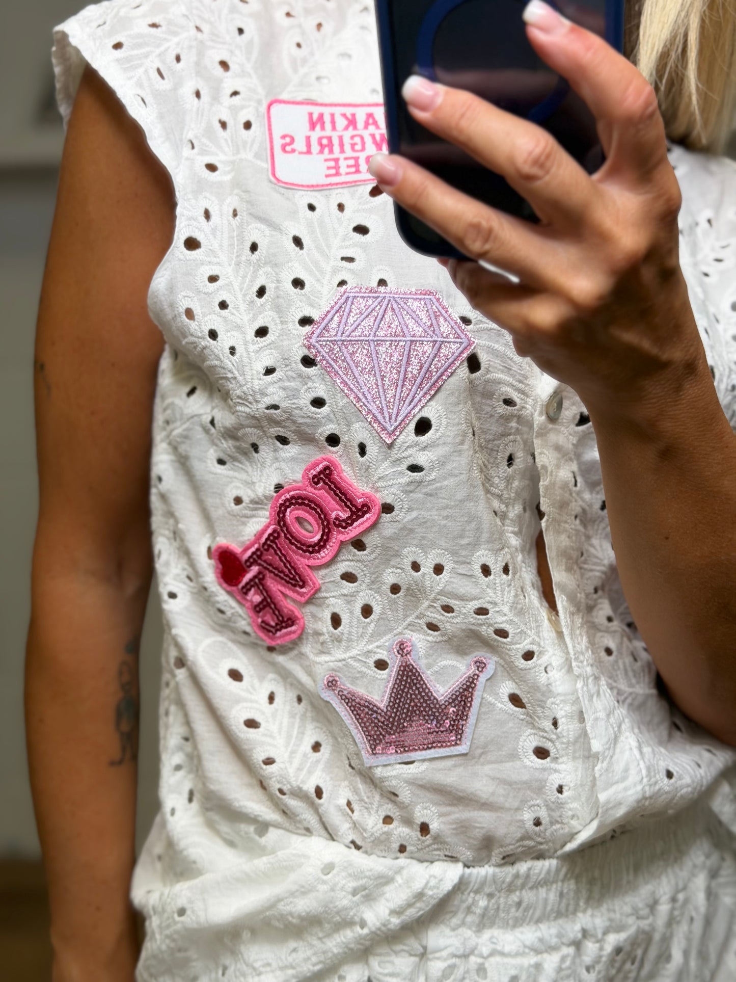 ABpink. Completo Sangallo Patch Couture – Bianco
