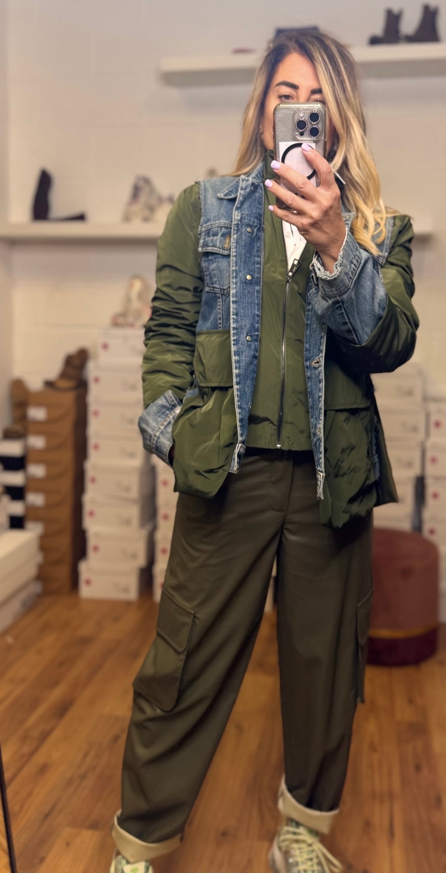 Le Streghe. Giacca vintage denim e tessuto