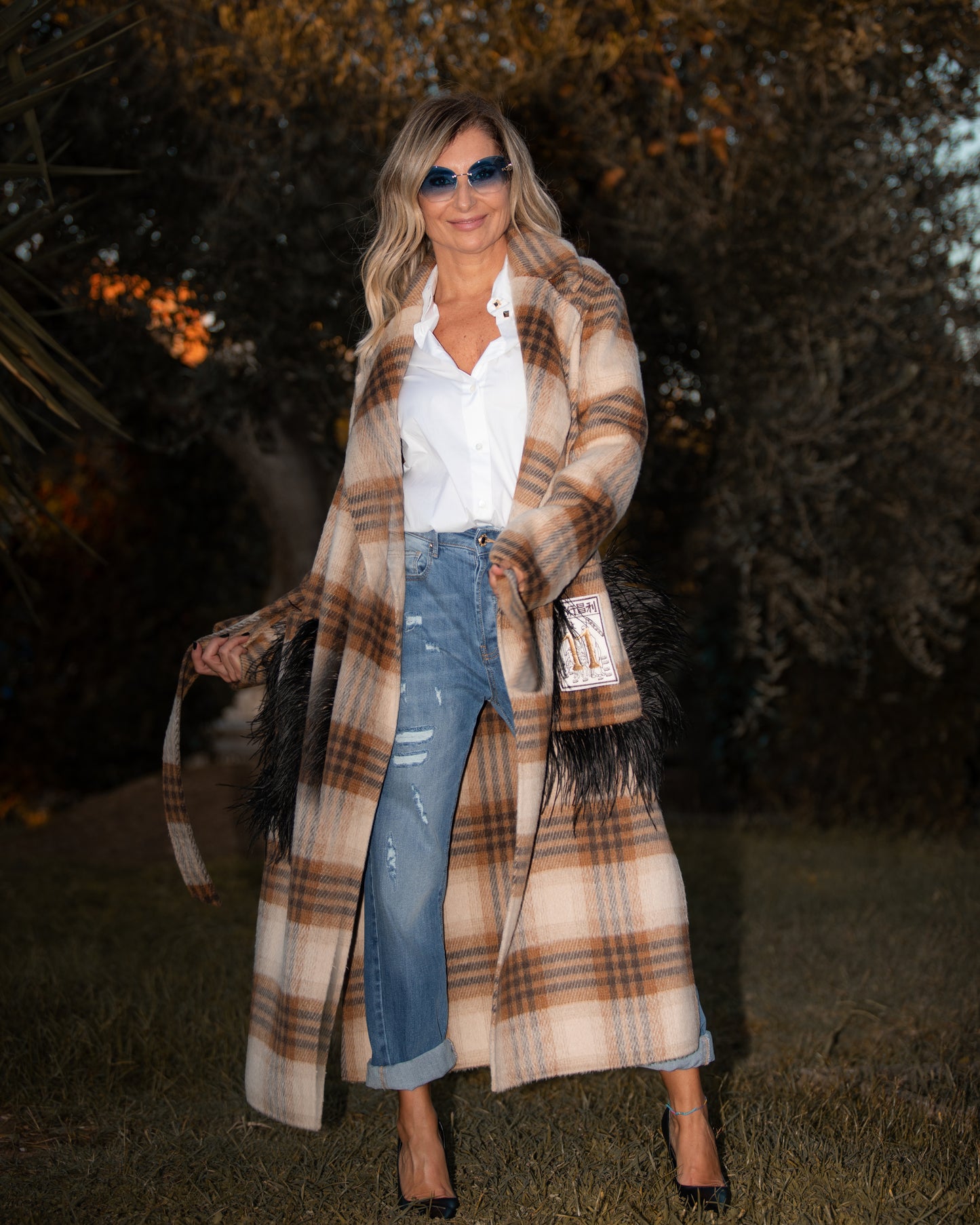 11loveisglamour. Cappotto over tartan marrone