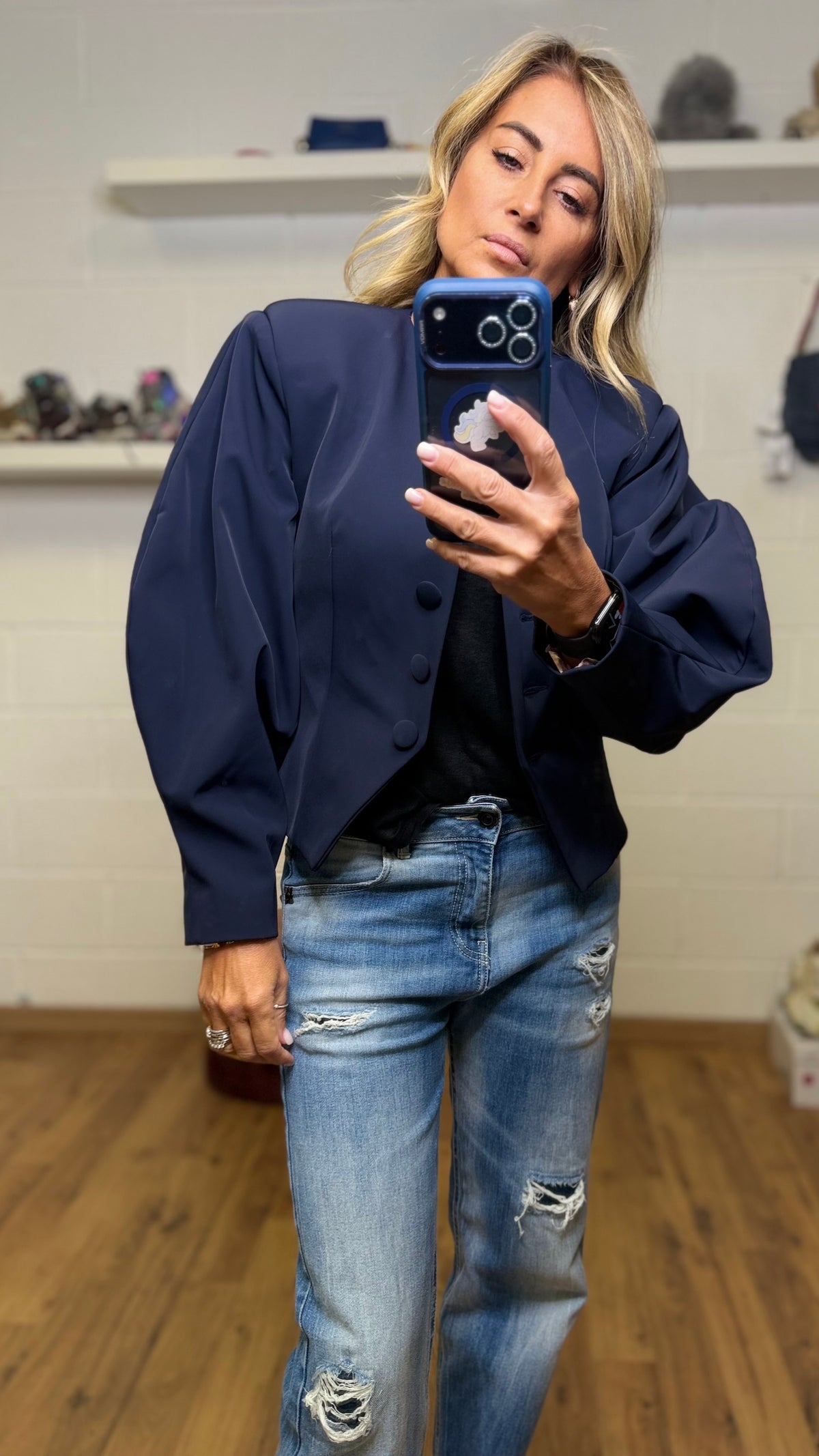 Mimi et mama. Giacca Sartoriale Blu con manica ampia .