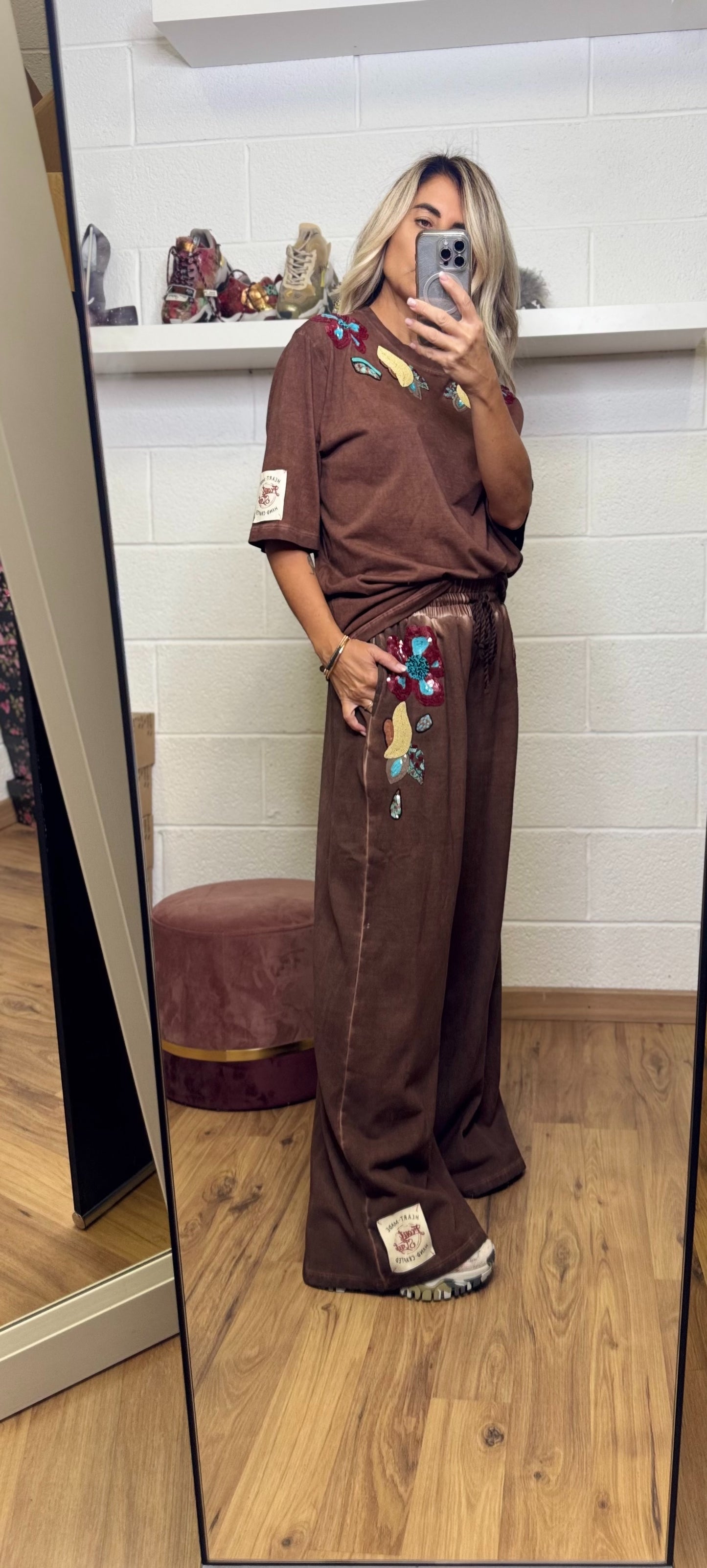 Front Street. Pantalone cioccolato wide leg