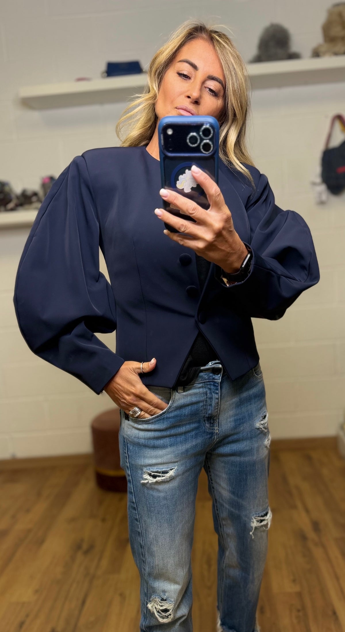 Mimi et mama. Giacca Sartoriale Blu con manica ampia .