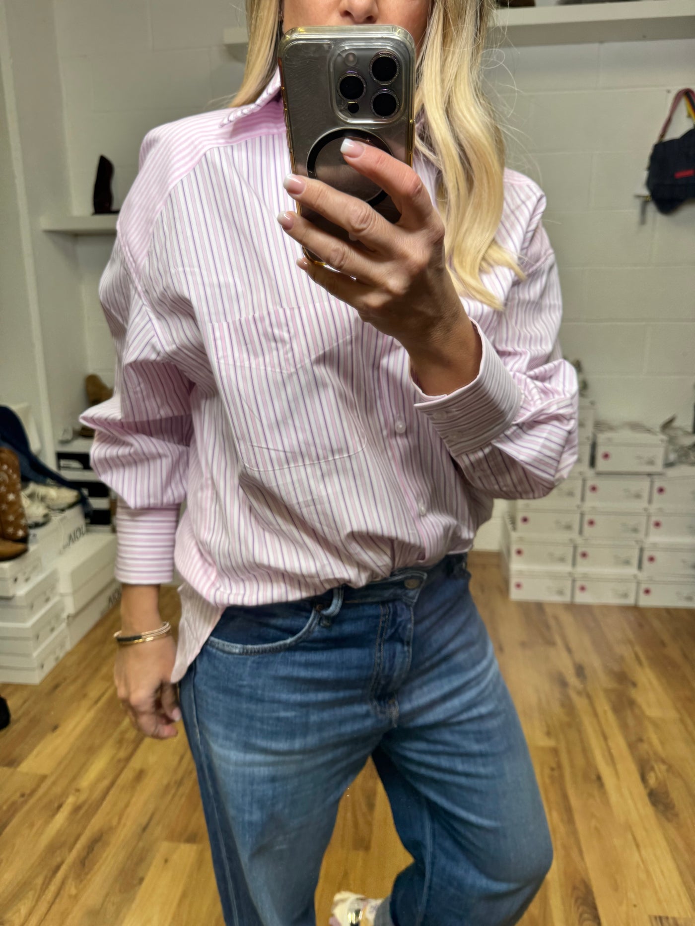 GMF Camicia rigata oversize rosa-50%