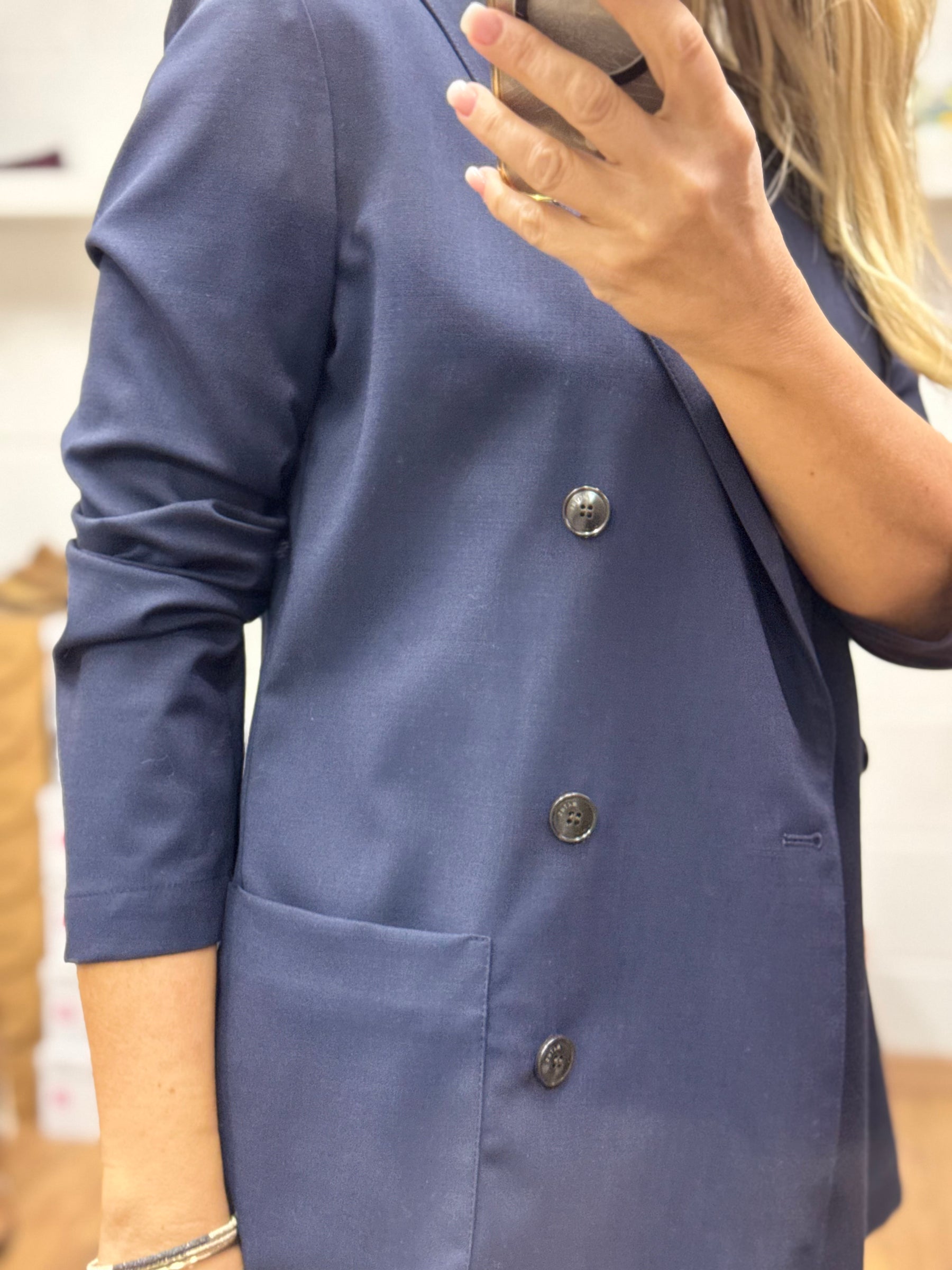 Myths. Blazer in fresco Lana stretch blu