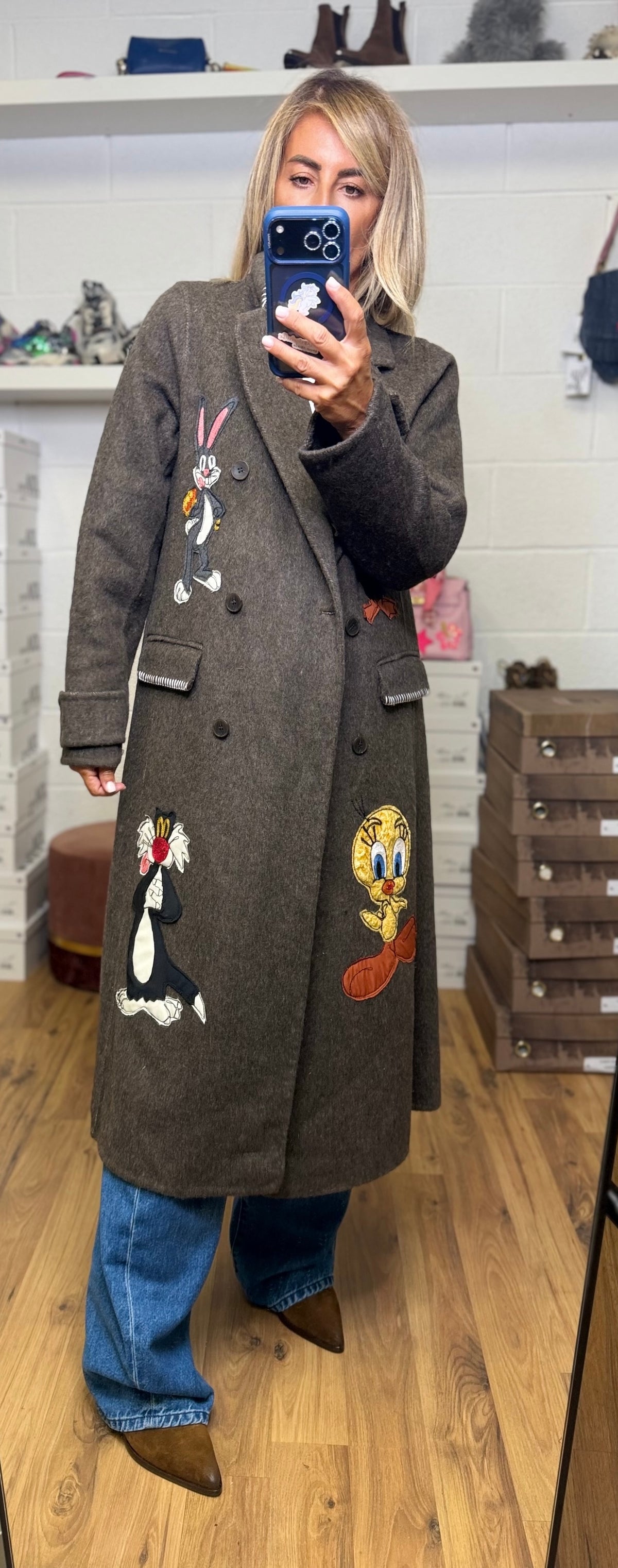 Front Street. Cappotto lungo ricamato