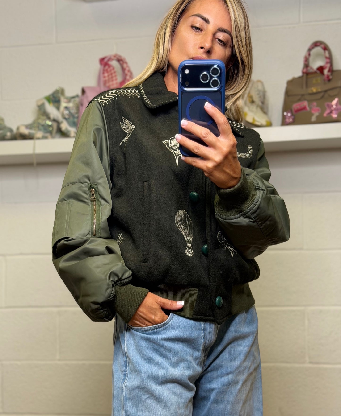 Front Street. Bomber ricamato verde bottiglia