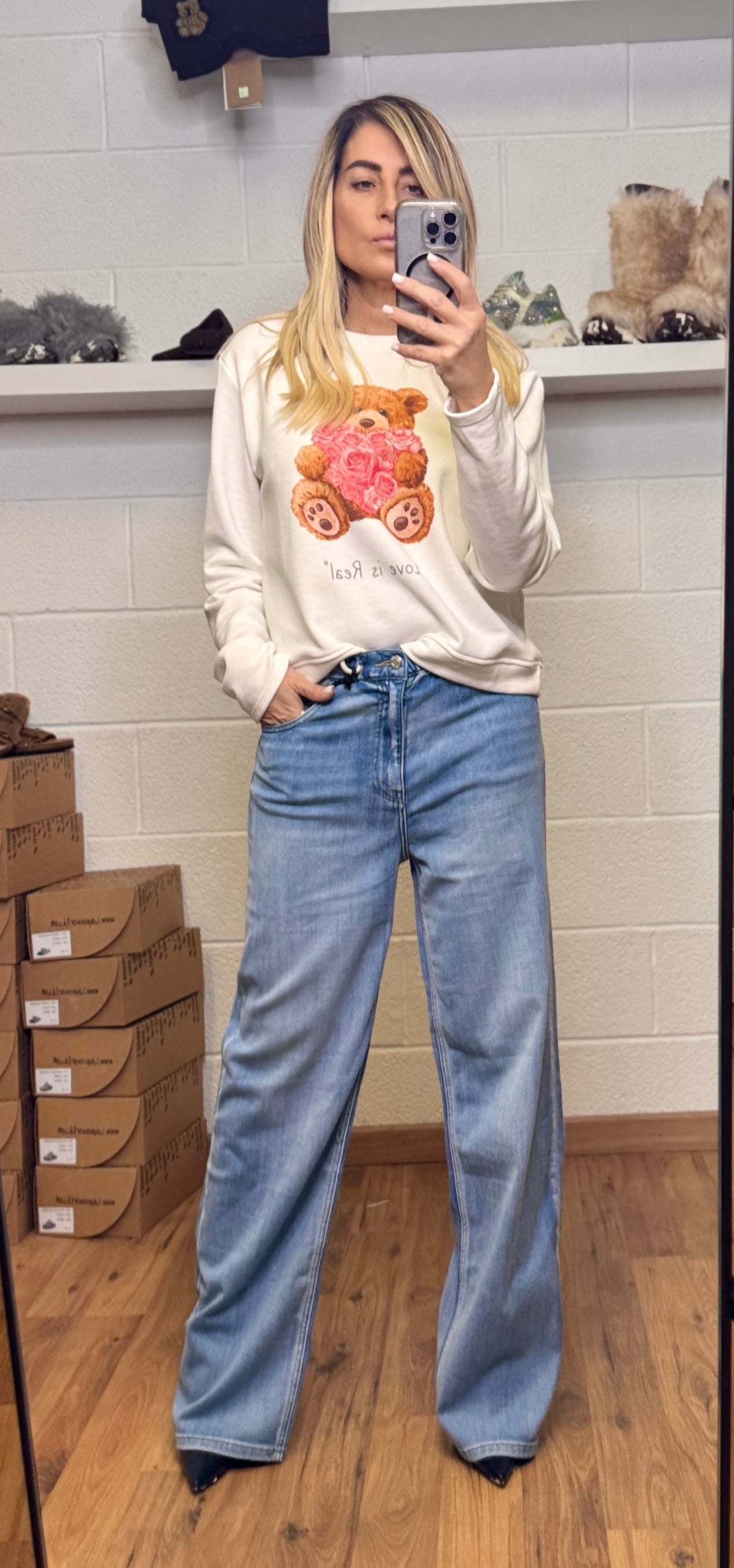 Le Streghe. Jeans Wide Leg Denim Lavaggio Medio