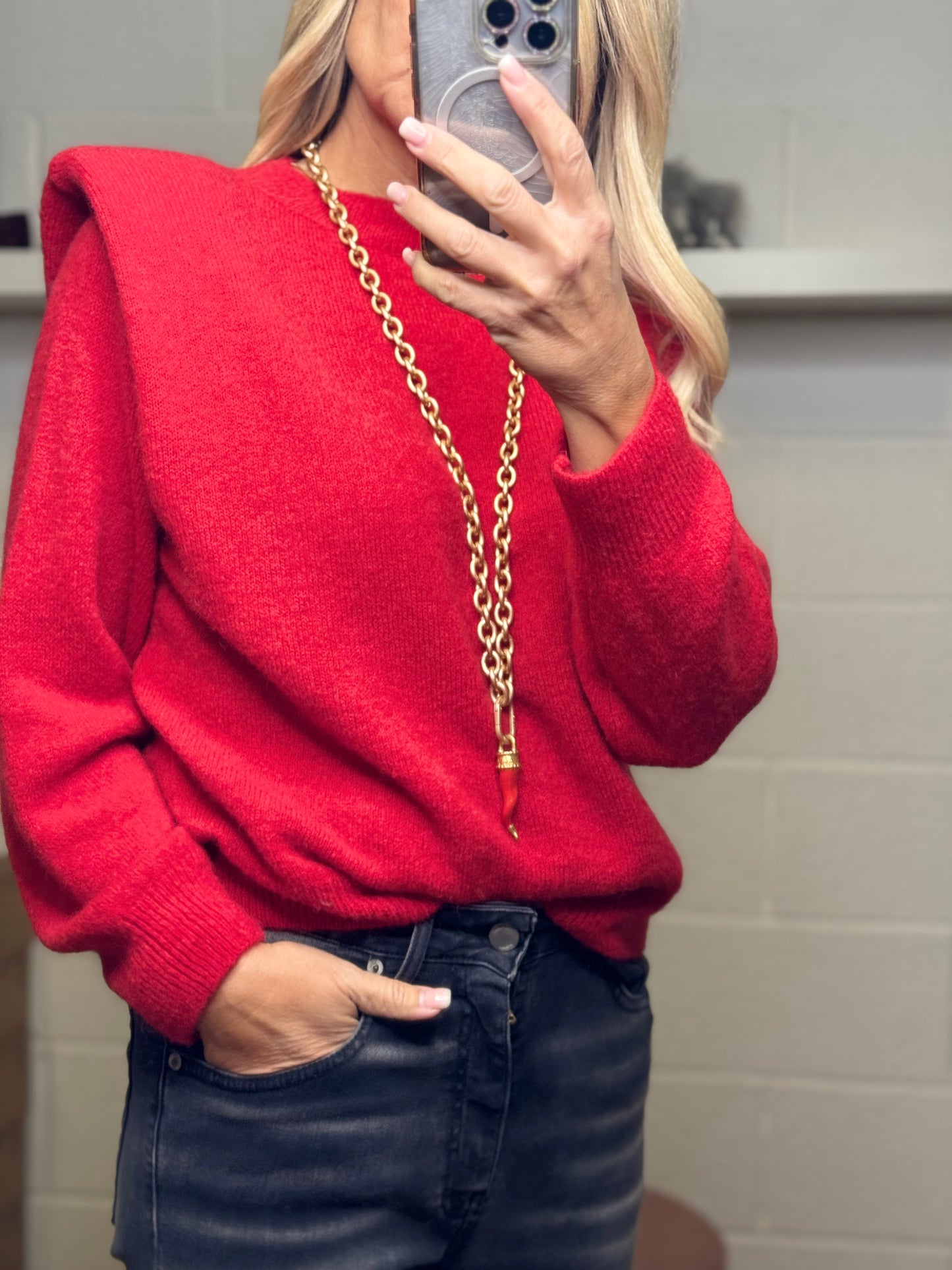 Dixie. Pull rosso con spallina