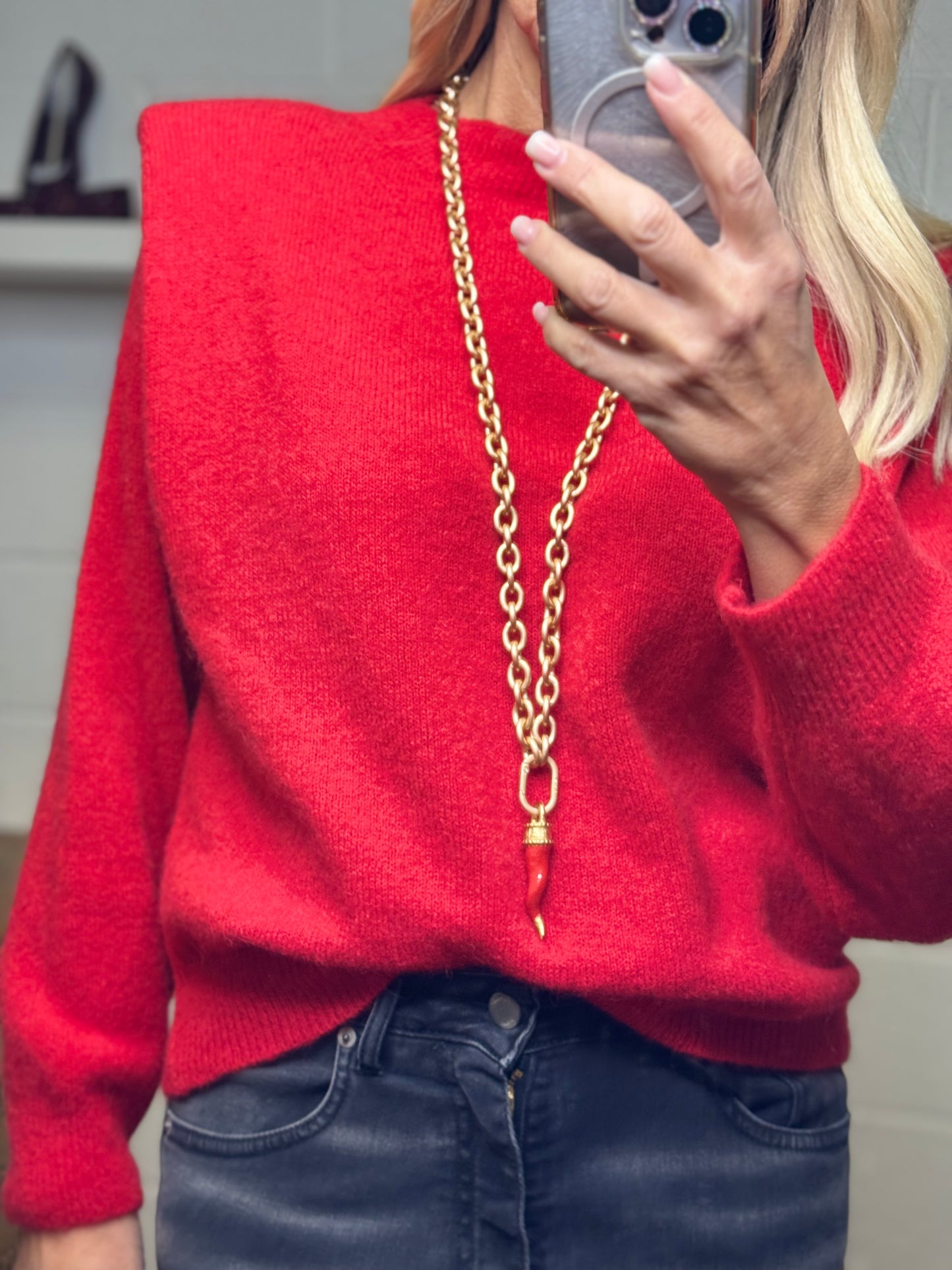 Dixie. Pull rosso con spallina