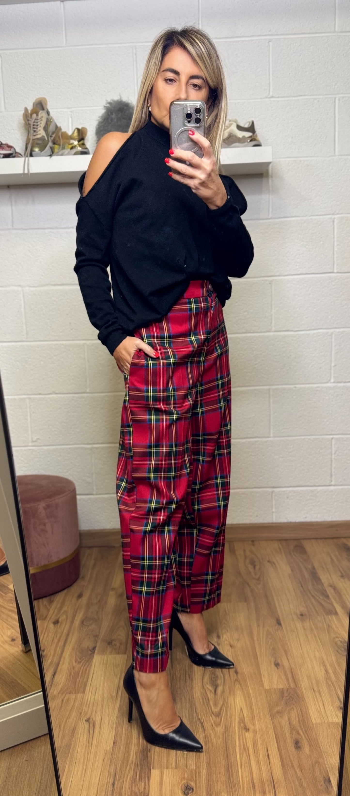 Mimi et mama. Pantalone tartan rosso