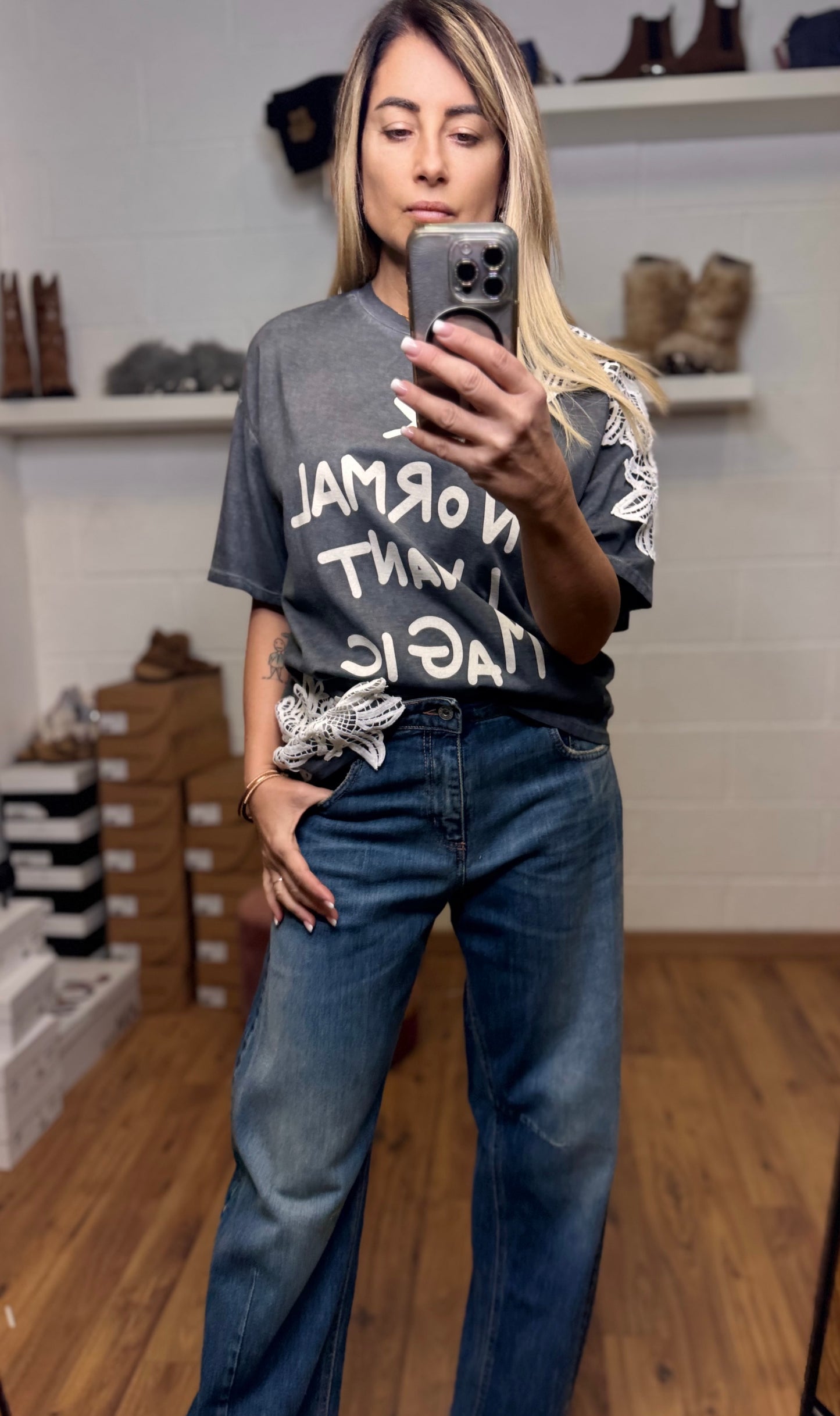 Dixie. T-shirt griglia con pizzo