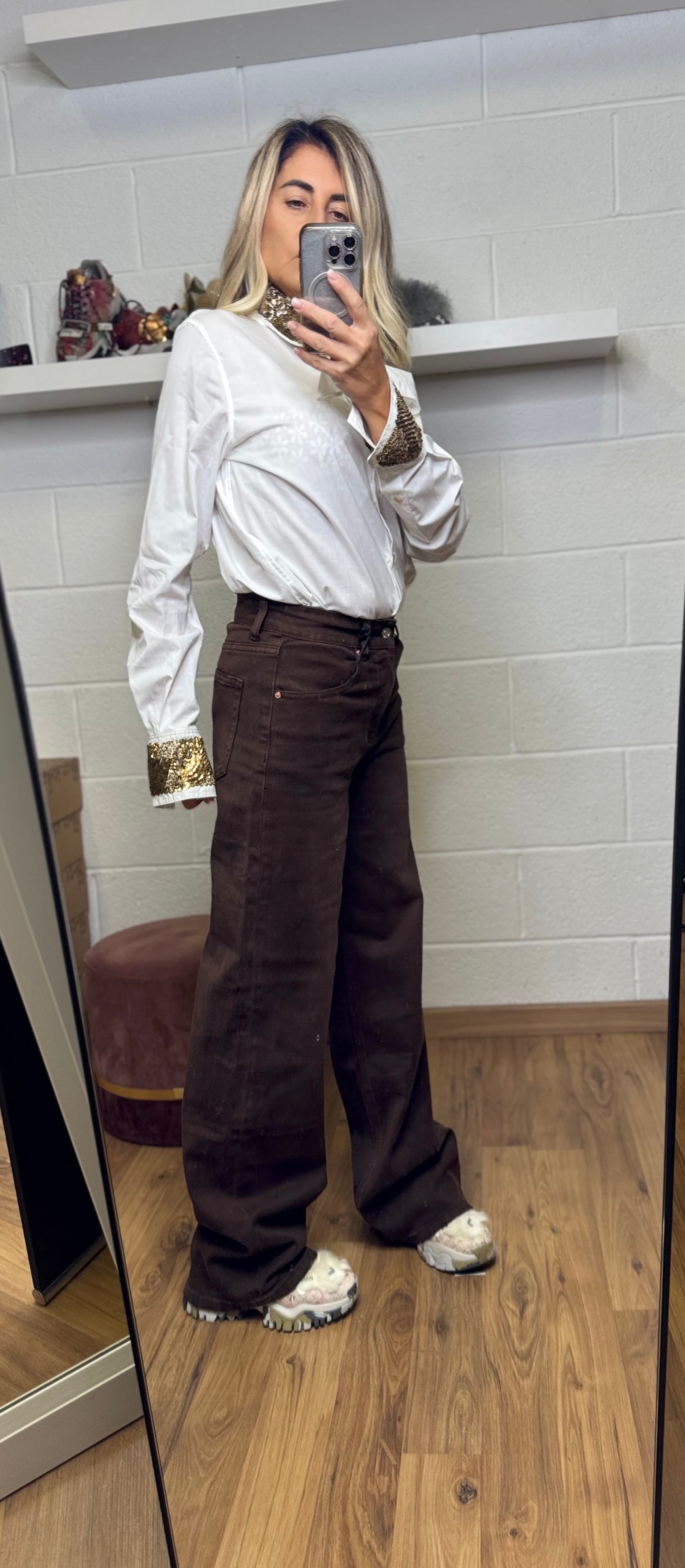 Le Streghe. Denim Wide leg cioccolato