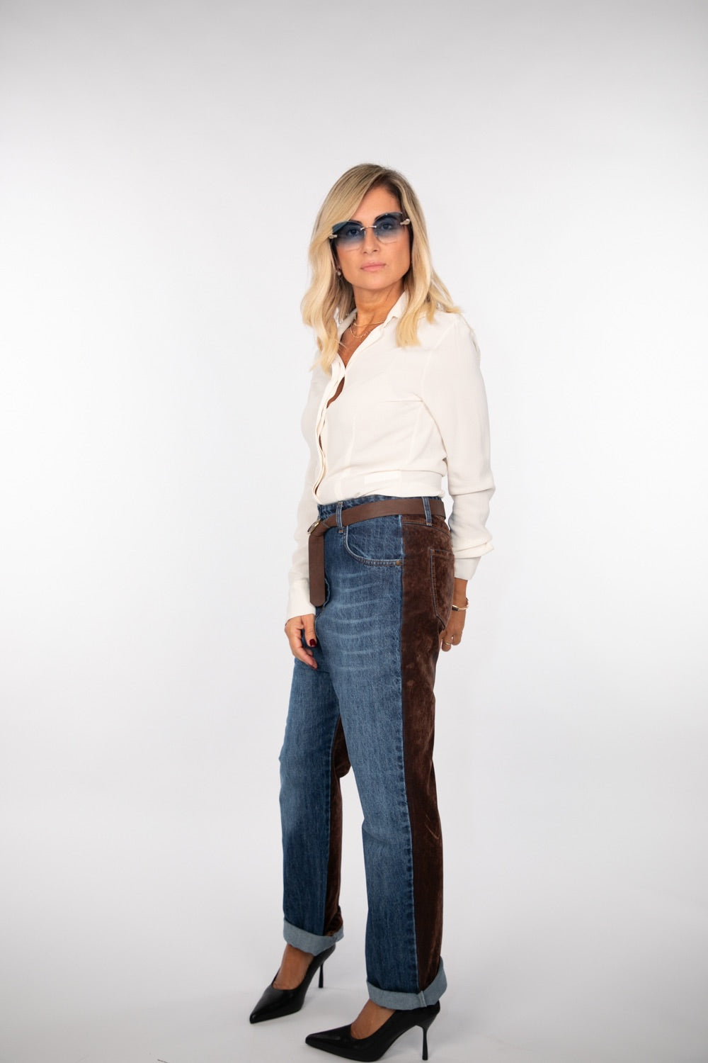 Le Streghe. Denim con velluto cioccolato-60%