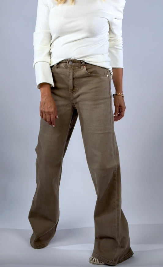 Le Streghe. Denim wide leg sabbia