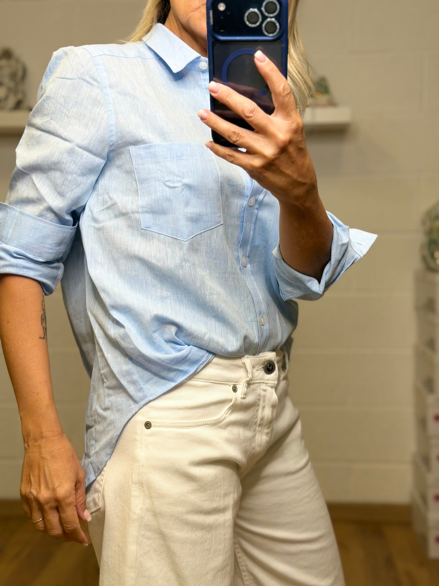 GMF. Camicia in lino azzurra-50%