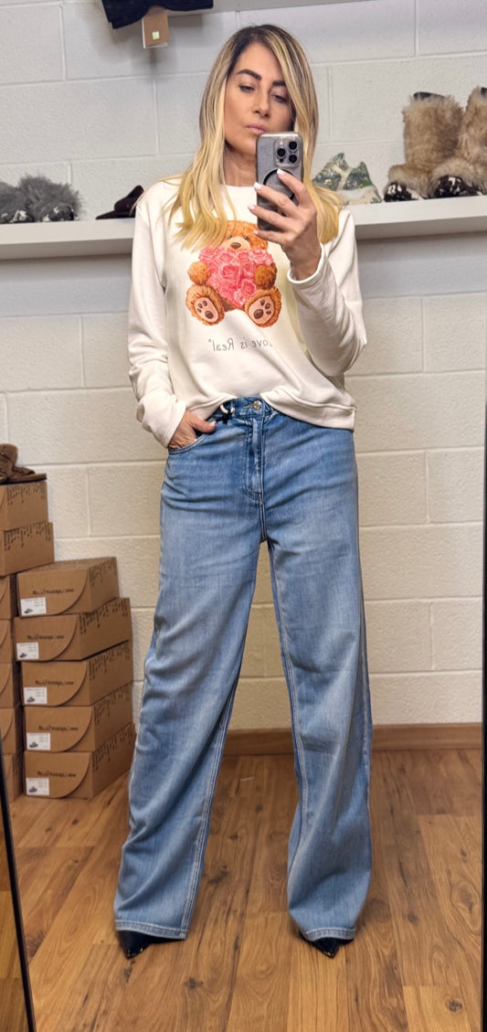 Le Streghe. Jeans Wide Leg Denim Lavaggio Medio