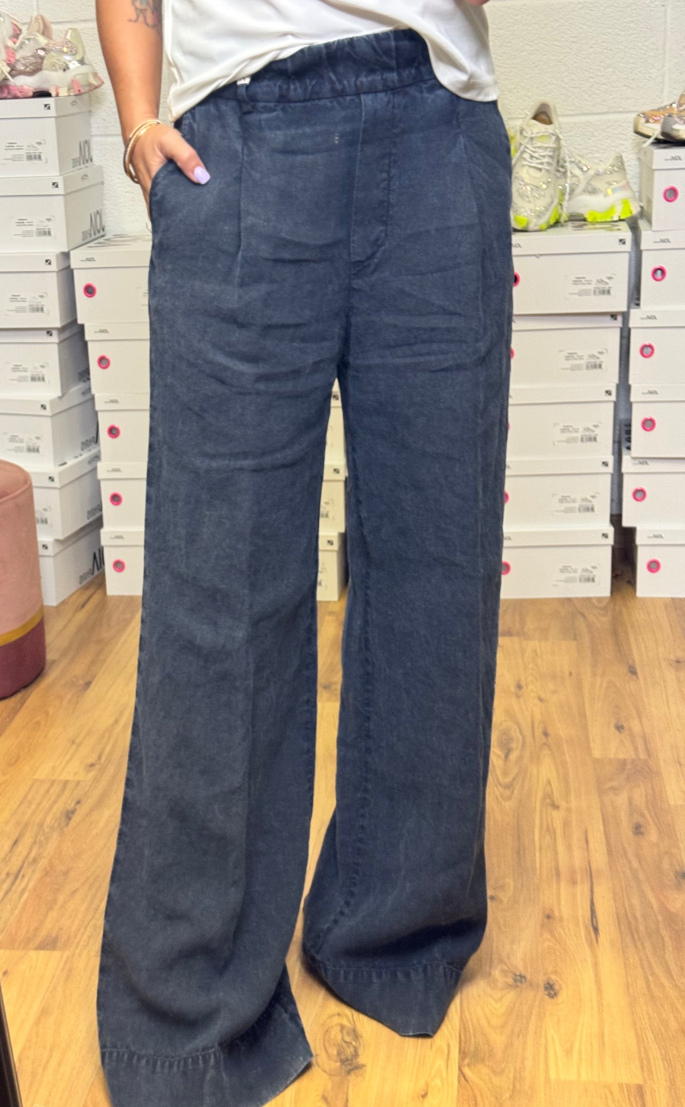 Myths. Panta in lino blu-50%
